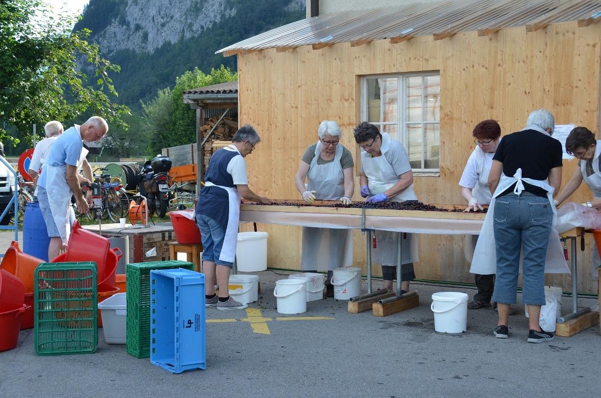  Die Kirschen werden nach Anlieferung von Hand erlesen und danach gemixt.