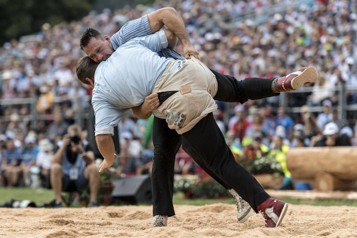 27. August 2017, Schwingen - Unspunnen-Schwinget 2017. Kilian Wenger (H, BKSV) g...