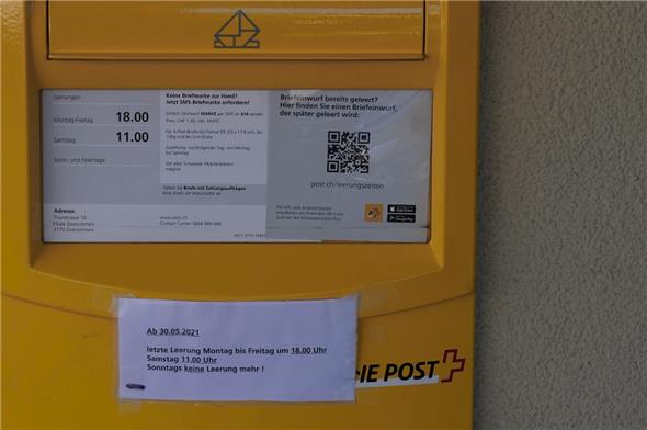 Änderungen der Leerungszeiten: hier an der Postfiliale Zweisimmen.