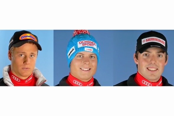 An der Europa-Cup-Abfahrt auf der Lauberhornstreckte sorgten Wengen sorgten Ralph Weber, Nils Mani (links im Bild) und Vitus Lüönd für einen Dreifachsieg.