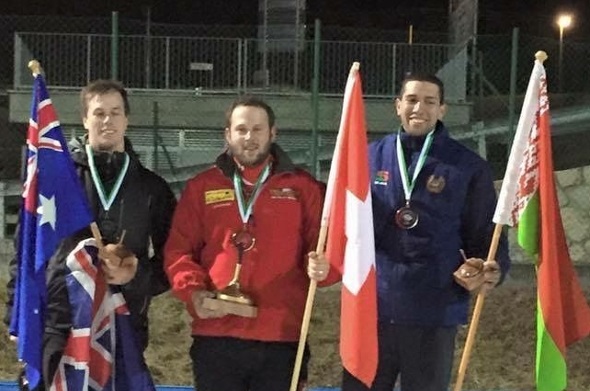Auf dem Podest: 2. Berry O’Donnell, Australien, Sieger Tobias Bischoff, Schweiz und 3. Arguelles Oleg, Weissrussland.