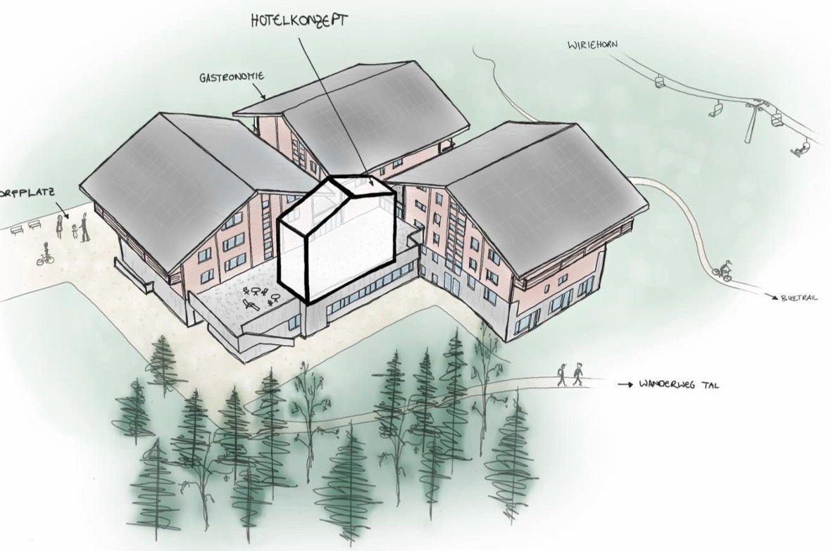 Naturparkhotel war Aprilscherz – aber zwei Projekte sind in Planung Aufgesetzt auf das bestehende Flachdach sollen in der Ferienwohnungssiedlung im Allmiried weitere Übernachtungsmöglichkeiten entstehen.