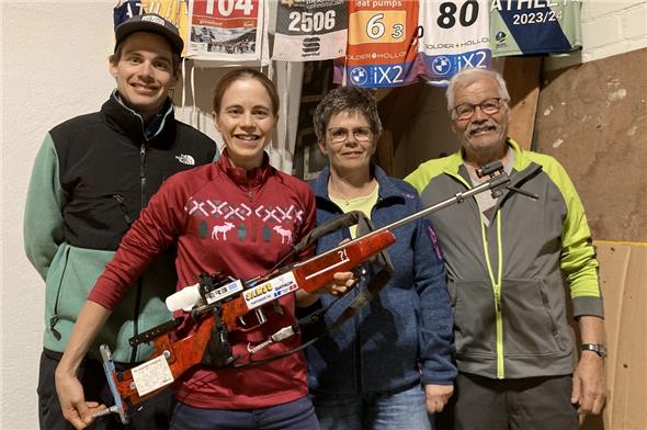 Das Biathlonteam der Familie Meinen mit Kari, Susi, Monika und Klaus.