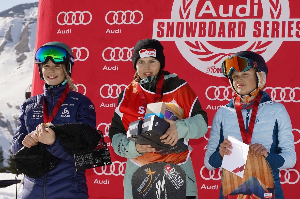 Das Podest der U13-Mädchen: 1. Leana Bättig; 2. Mia Hauswirth; 3. Bignia Schulz.