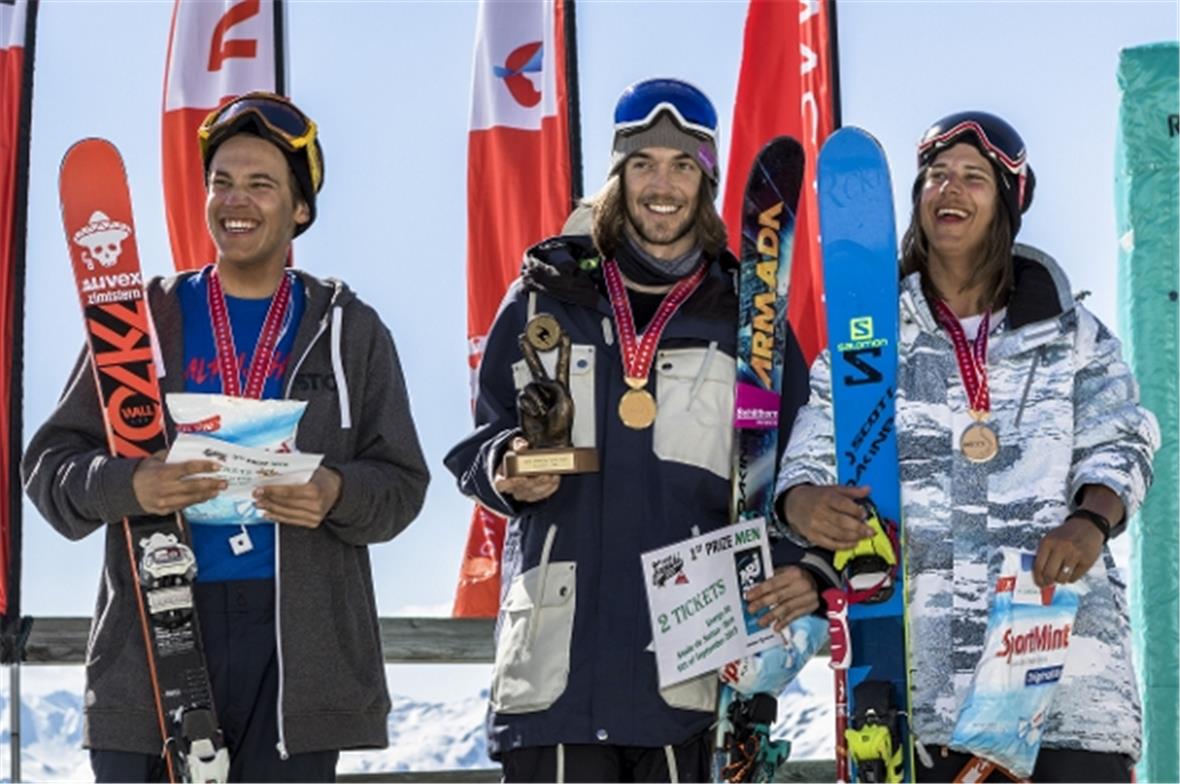 Das Siegerpodest der Slopestyle-Elite: Vincent Schmid, Cyrill Hunziker und Till Matti.