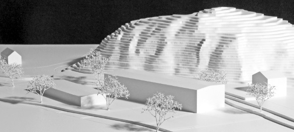 Das Siegerprojekt im Modell: Der hintere, grössere Bau beinhaltet die 24 Wohnplätze. Im Vordergrund kommt der Beschäftigungstrakt zu stehen.