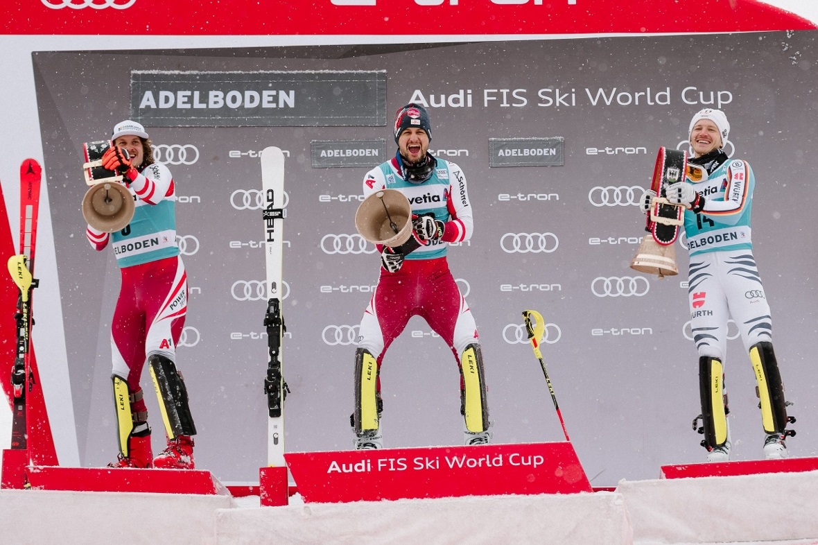 Das Slalom-Podest am Chuenisbärgli vom Sonntag liess die begehrten Kuhglocken kr...