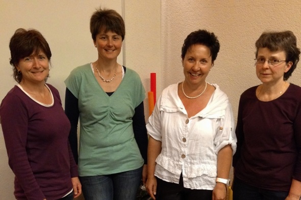 Das neue Vorstandsmitglied Susanne Pfäffli, die neue Vizepräsidentin Christine Erb mit Präsidentin Monika Jenni und Dorothee Abbühl.