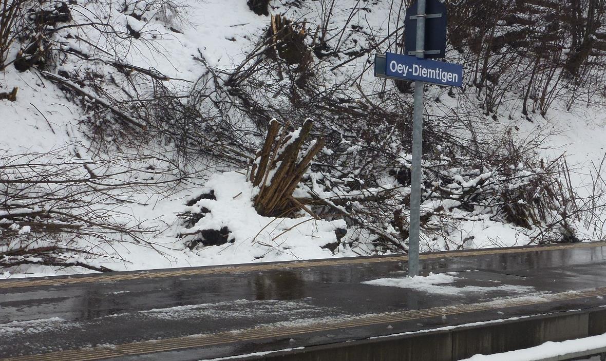 Das über drei Meter verschüttete Bahngeleise in Oey.