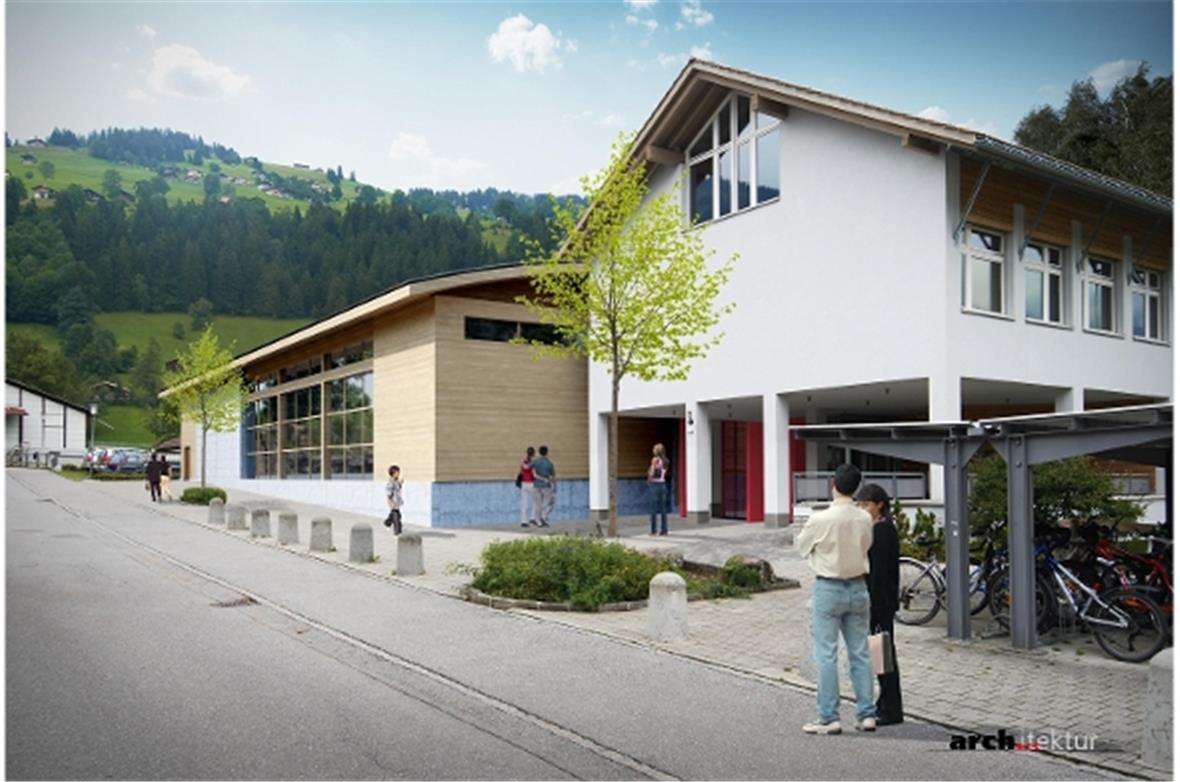 Das zukünftige Aussehen der Mehrzweckhalle.