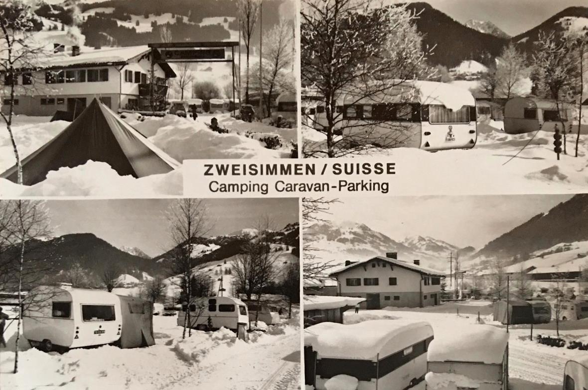 Der Campingplatz in Zweisimmen auf einer alten Postkarte.