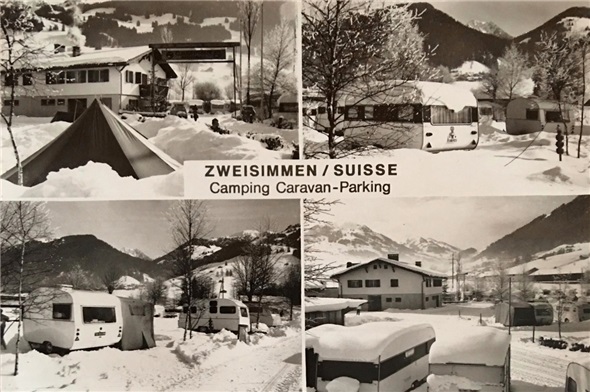 Der Campingplatz in Zweisimmen auf einer alten Postkarte.