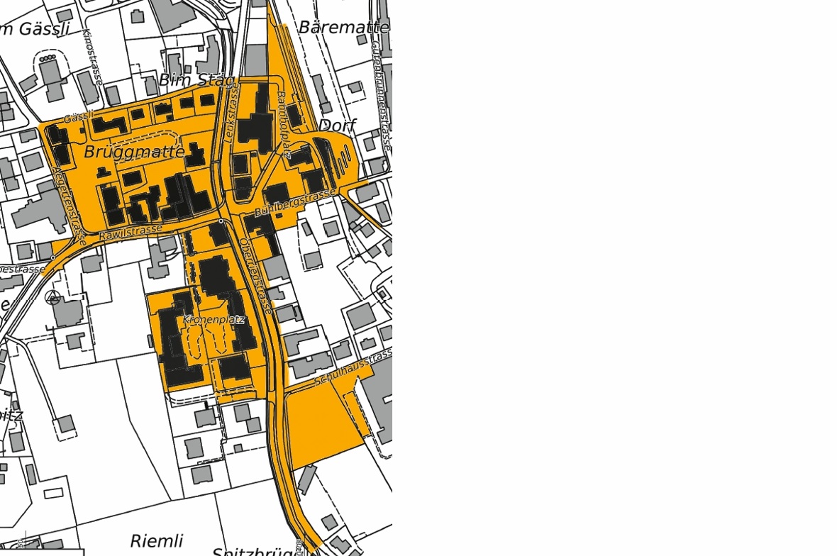 Der Perimeter-Gesichtsmaskenpflicht ist orange eingezeichnet.
