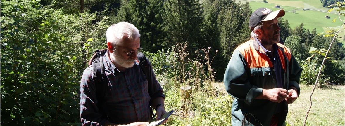 Der Revierförster Heinz Jost (links) und der Holzpräsident der Ortsbäuert Boltigen zeichneten für das Aufwertungsprojekt verantwortlich.