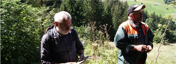 Der Revierförster Heinz Jost (links) und der Holzpräsident der Ortsbäuert Boltigen zeichneten für das Aufwertungsprojekt verantwortlich.