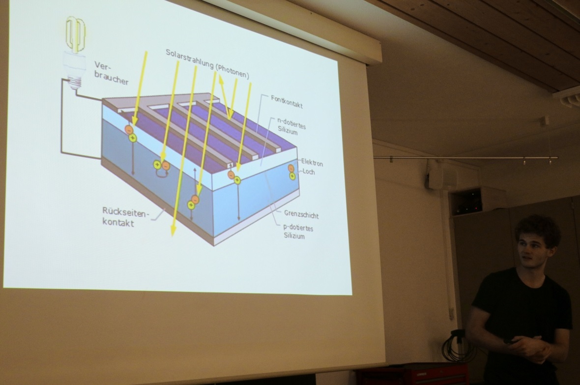 Der Zweisimmer erklärt, wie die Photovoltaikanlagen funktionieren.