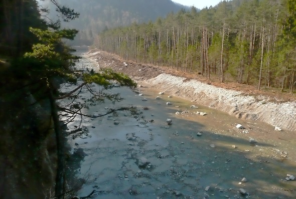 Der aufgeweitete Simmelauf zwischen dem Brodhüsisteg und der Velobrücke.