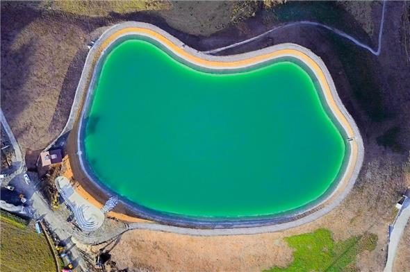 Der neue Speichersee Leiterli aus der Vogelperspektive.
