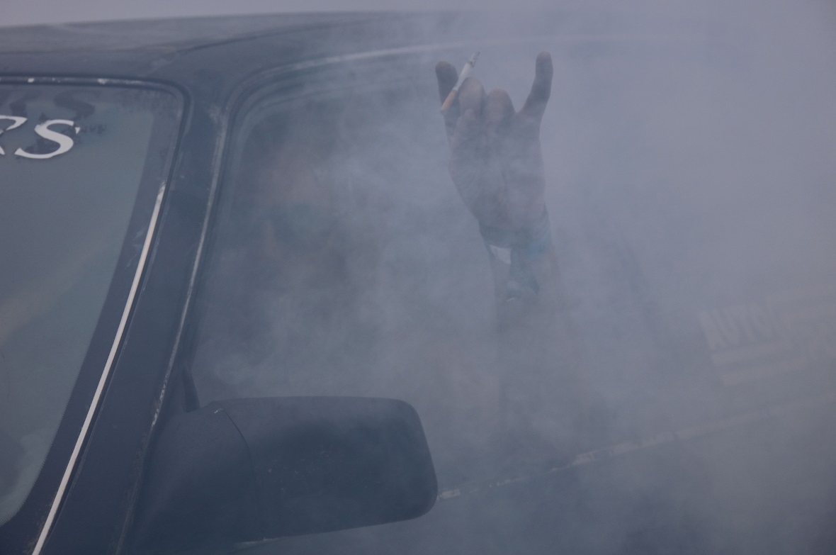 Die Burnouts: Lärm, Gestank und Rauch.