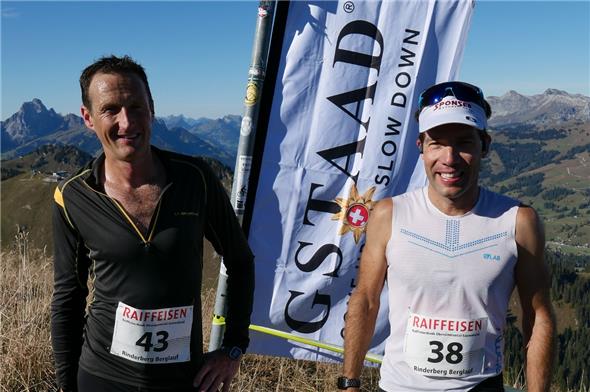 Die Dominatoren vom 2. Rinderberg Berglauf, Patrick Feuz (links) Sieger mit neuem Streckenrekord und Thomas Graf, der bei der Rinderberg Alphütte das Feld noch angeführt hat.