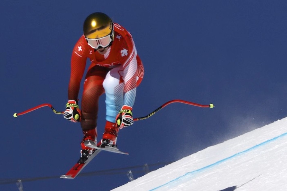 Die Lenkerin Joana Hählen auf der Olympia-Abfahrt unterwegs zum 6. Rang.