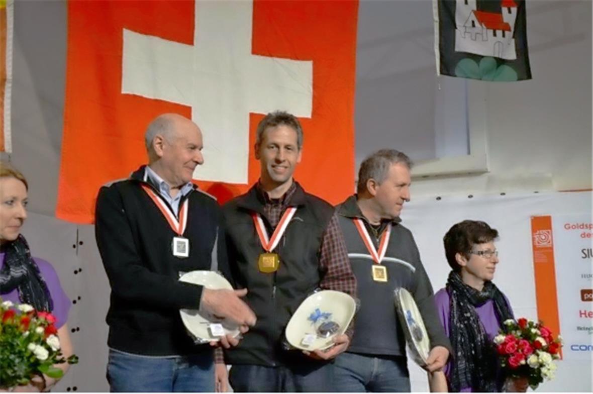 Die Medaillengewinner André Devaud, Schweizer Meister Martin Liebi und Yves Michel.