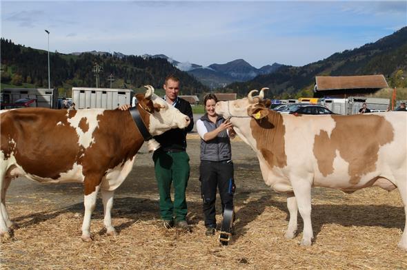 Die Missen der Gründungsschau: Miss SF Oxana (links) und Miss Schöneuter SI Edelweiss stehen stolz für das neue «Wir-Bewusstein» der Zweisimmer Viehzüchter. Ueli Lörtscher und Sabrina Brönnimann führten die Missen im Ring.