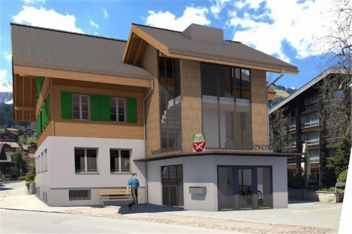 Die Ostansicht des Projekts der Gemeindeverwaltung Lenk.