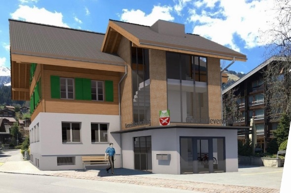 Die Ostansicht des Projekts der Gemeindeverwaltung Lenk.