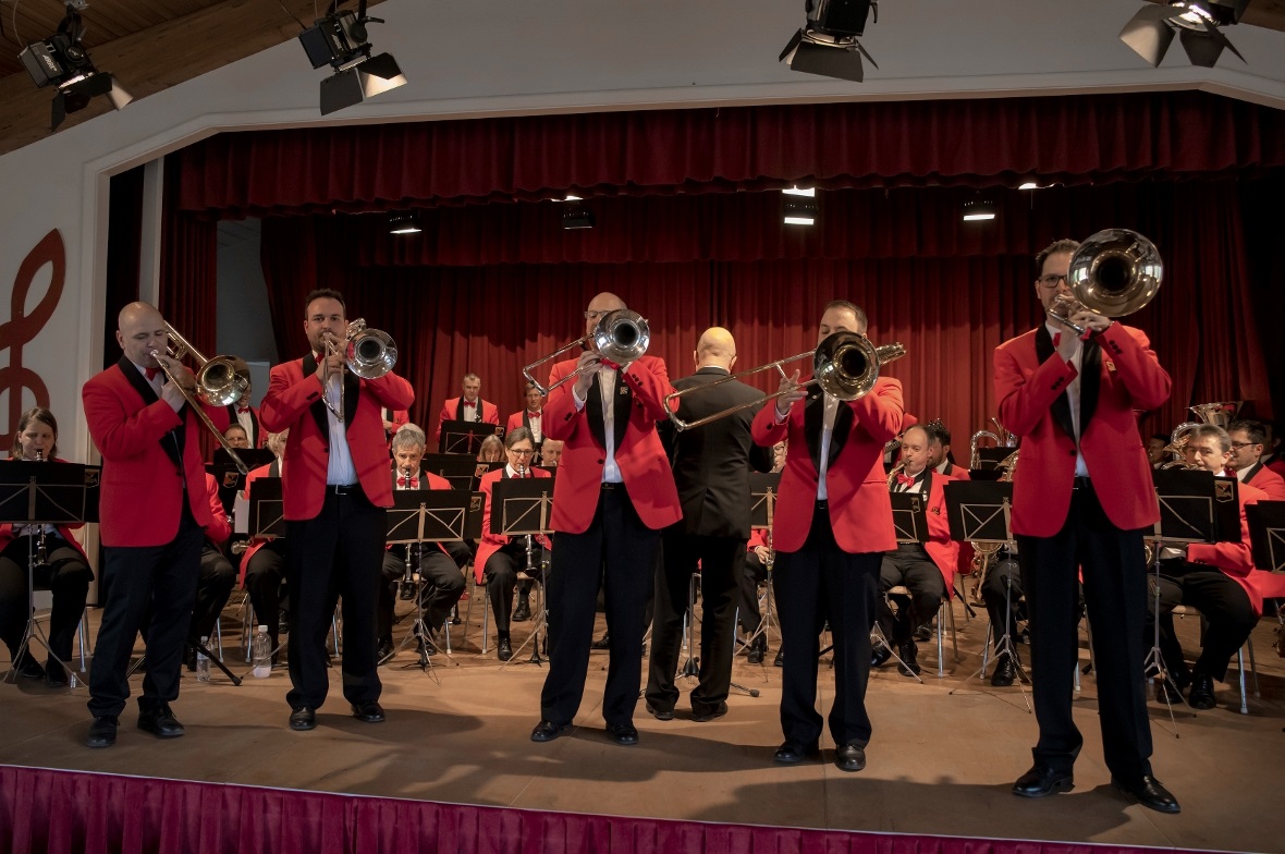 Die Posaunenspieler Heinz Imboden, Klaus Linder, Christian Spühler, Michael Weng...