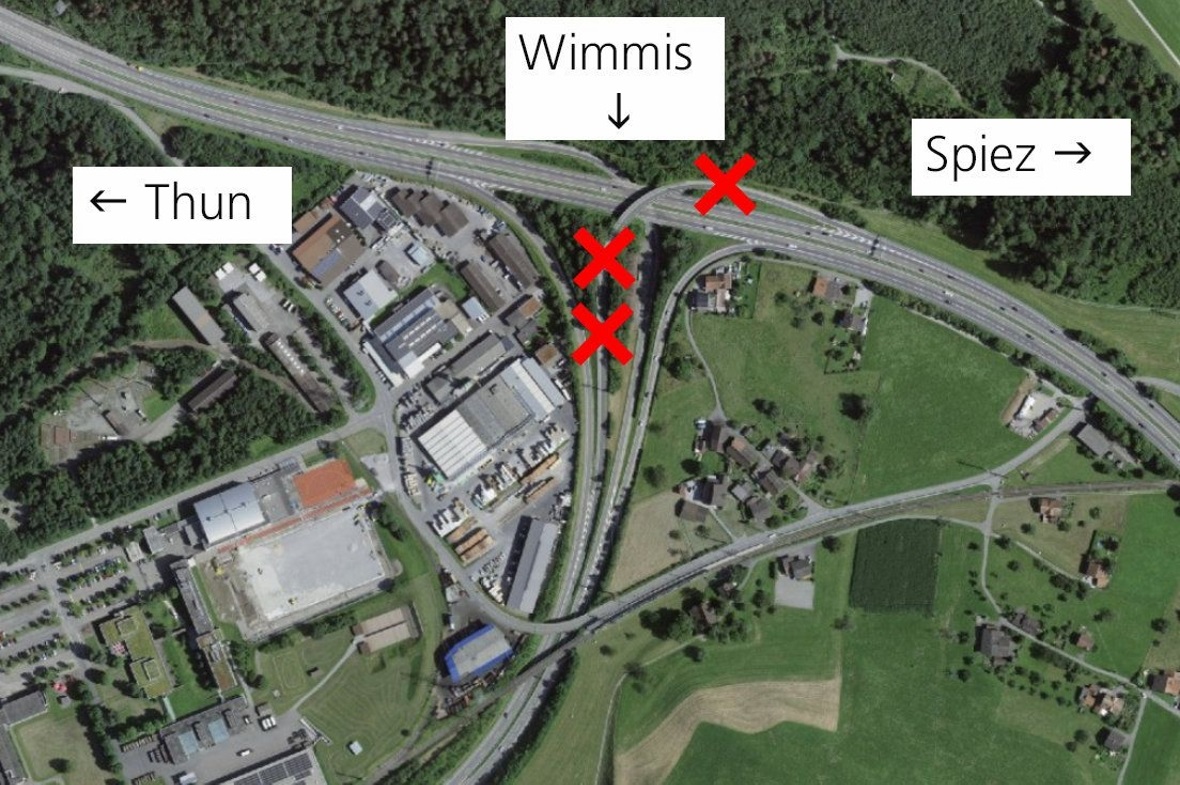 Die Rampe, auf der Fahrzeuge von Spiez und Interlaken Richtung Simmental fahren, wird für die Arbeiten elf Wochen gesperrt.