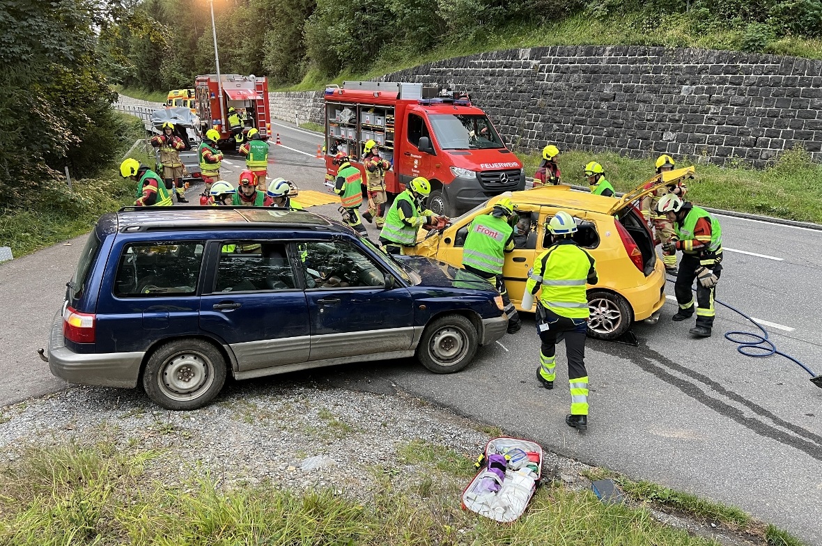 Die Retter trafen die Unfallstelle mit zwei Personenwagen und einem Viehtransporter an.