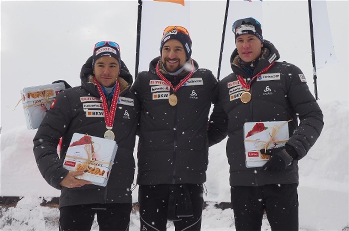 Die Sieger der Herren: 2. Jason Rüesch, BSV/Davos; 1. Ueli  Schnider,  SVAL/Gard...