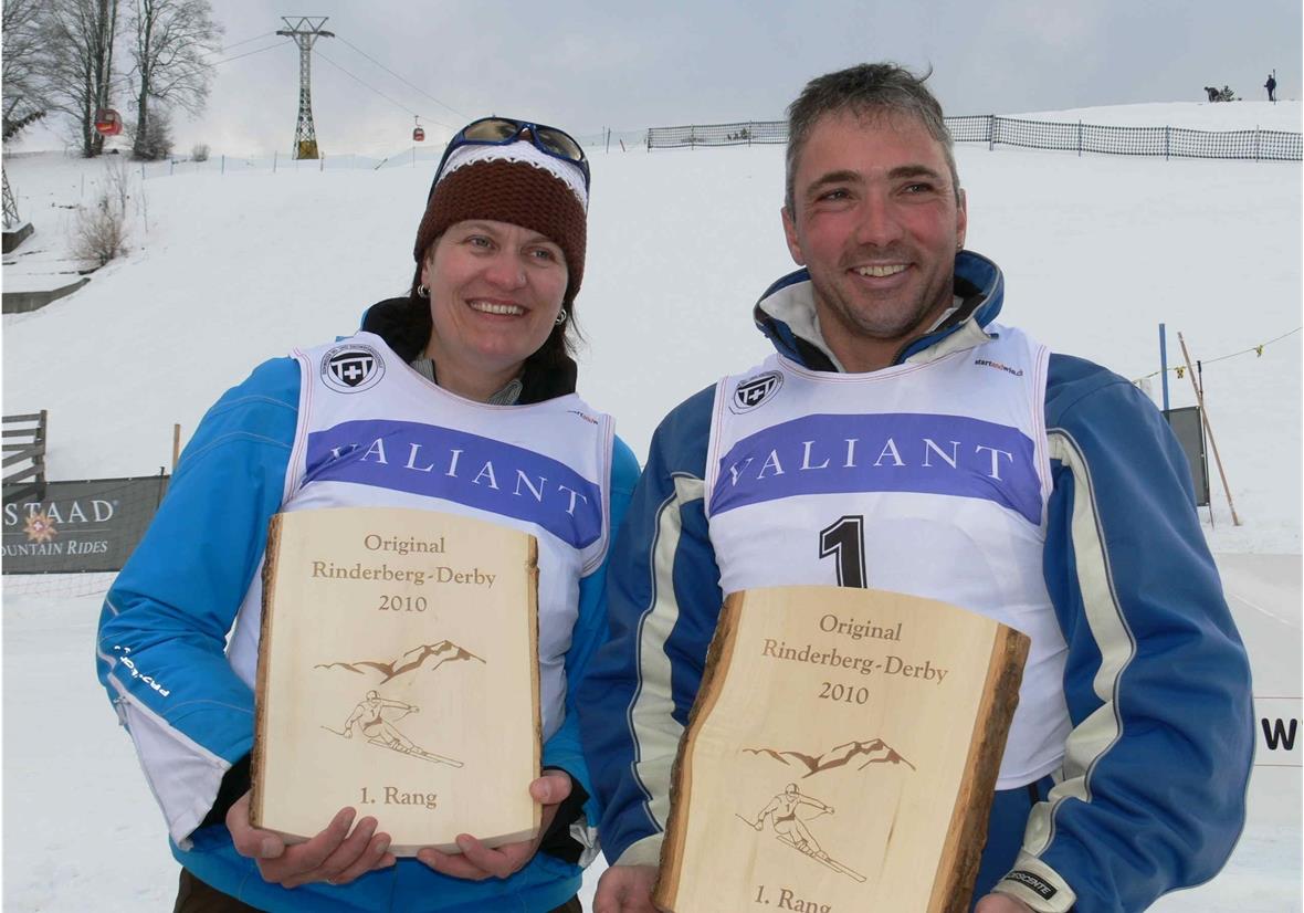 Die beiden Tagesschnellsten; Tania Seematter, Gwatt wiederholte ihren Vorjahressieg, Hermann Rösti, St. Stephan stand am Derby der Neuzeit erstmals zu oberst.