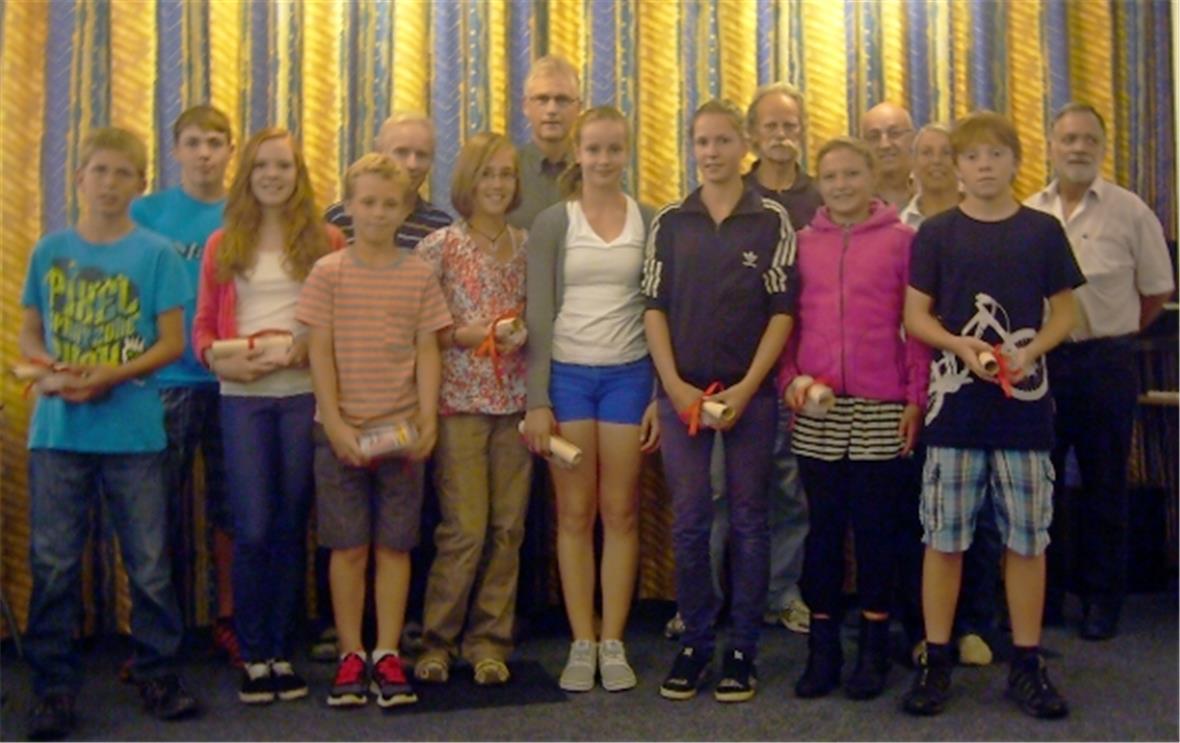 Diese an der Mitgliederversammlung anwesenden Sportler konnten persönlich für ihre Leistungen oder die langjährige Treue geehrt werden.