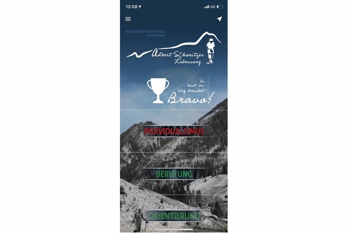 Ein Screenshot der neuen Naturpark-App für den Albert-Schweitzer-Weg.