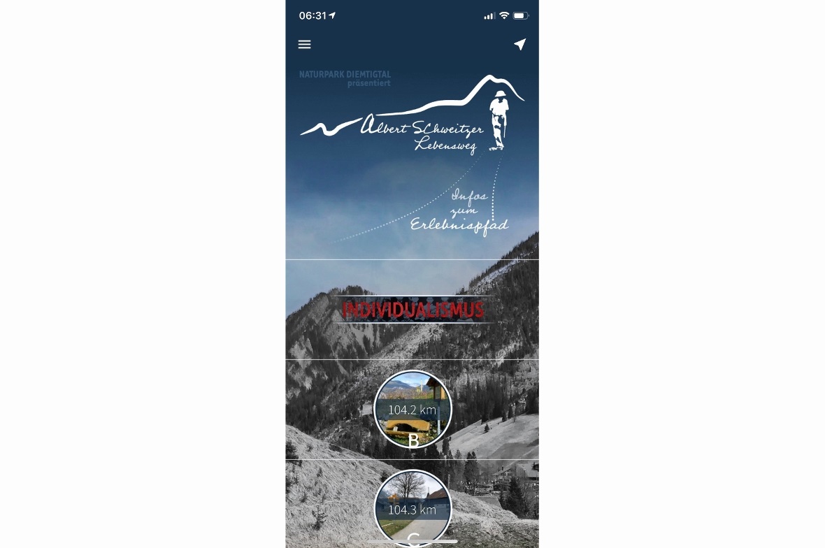 Ein Screenshot der neuen Naturpark-App für den Albert-Schweitzer-Weg.