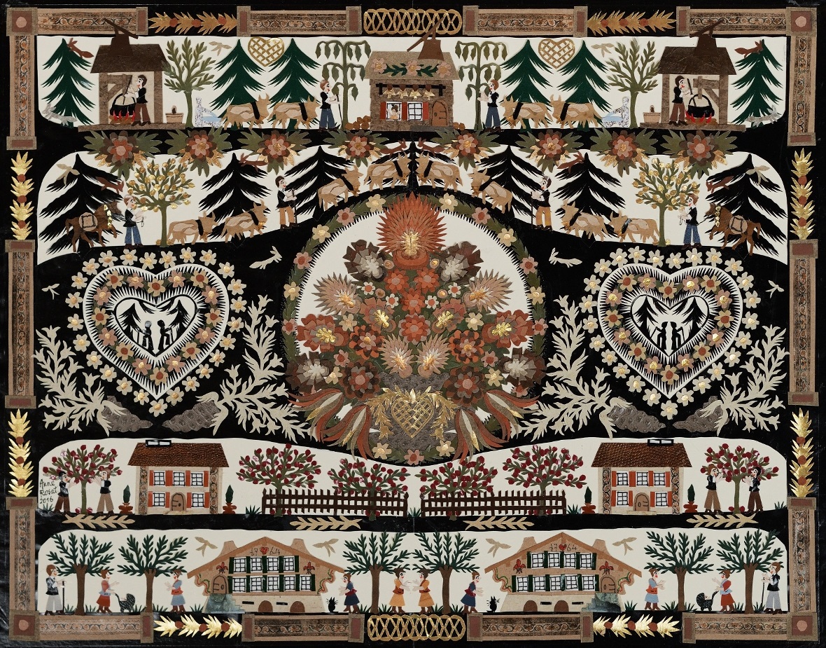 Ein bunter Scherenschnitt von Anne Rosat.