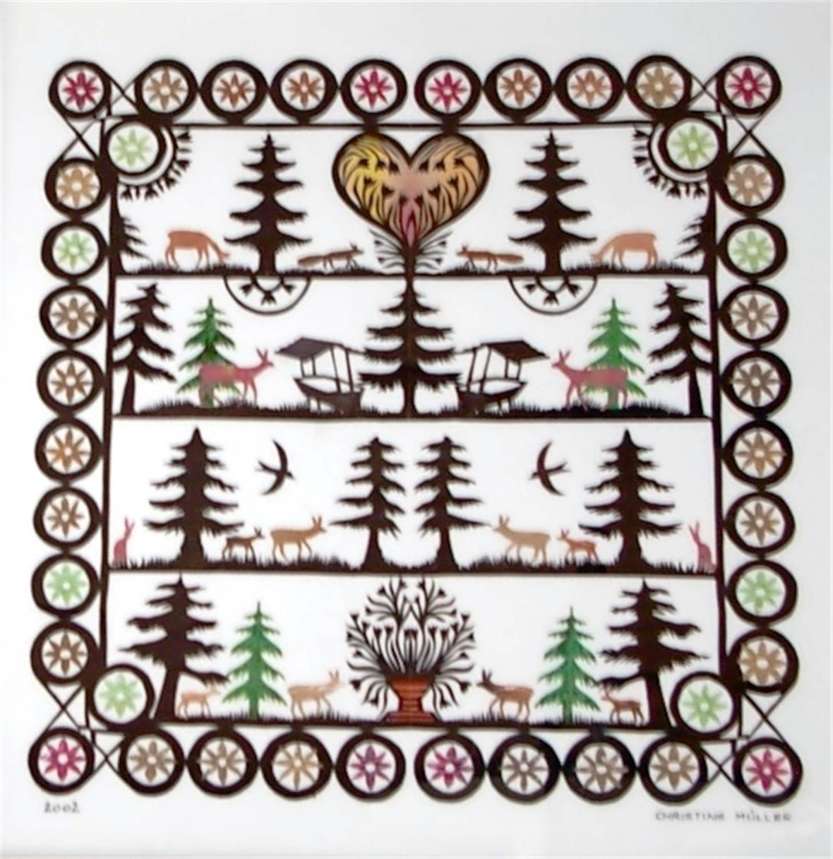 Ein farbiger Scherenschnitt von Christine Müller.