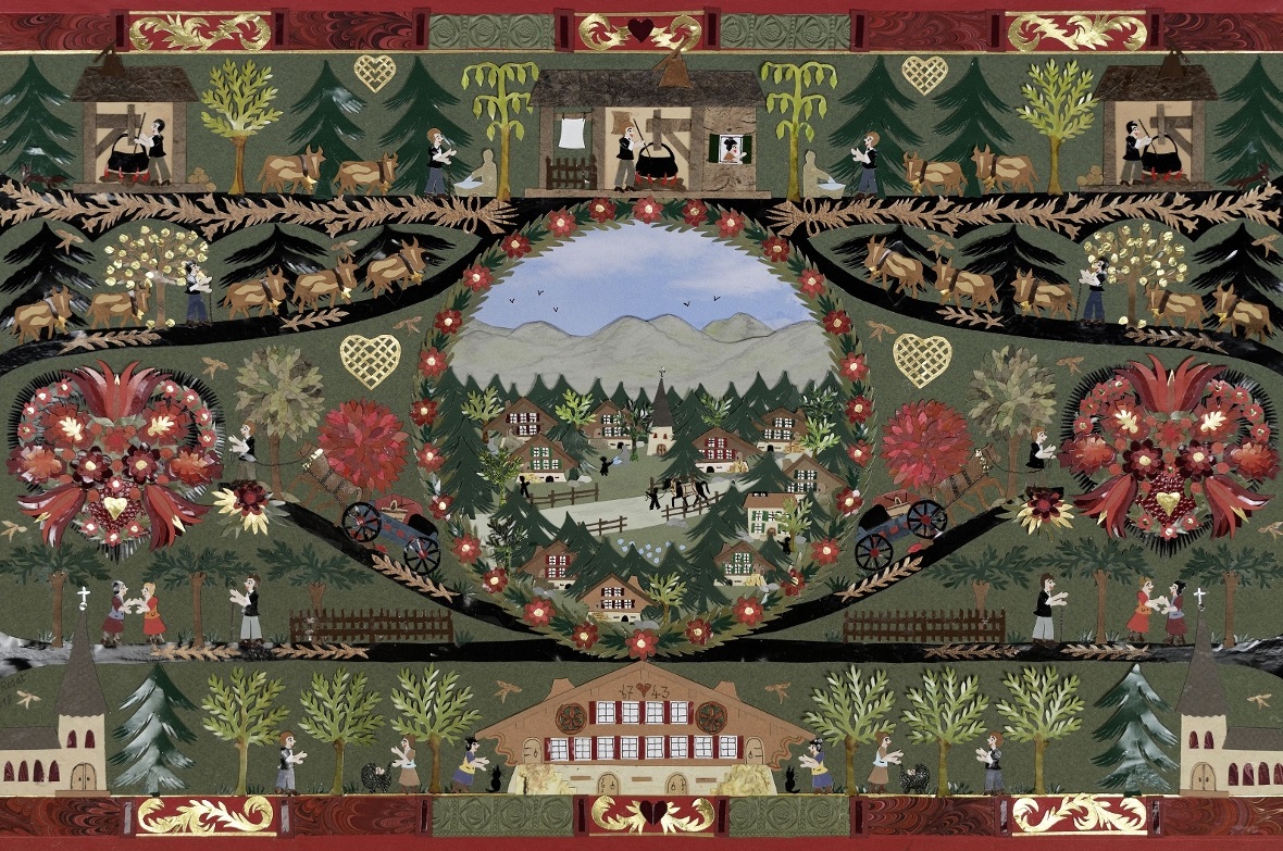 Ein fröhlich-bunter Scherenschnitt von Anne Rosat.