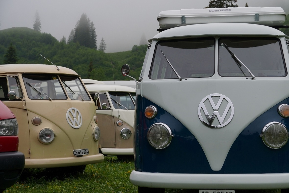 Etliche T1-Modelle mit der geteilten Frontscheibe waren im Diemtigtal zu Gast.