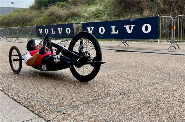 Fabian Recher auf seiner Fahrt beim Einzelzeitfahren in Ostende.