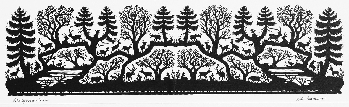 Faszinierend detaillierter Scherenschnitt von Ueli Hauswirth aus Zweisimmen.