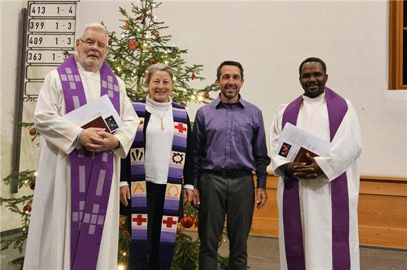 Feierten gemeinsam den ökumenischen Gottesdienst: Pfr. Klaus Metsch, Pfrn. Theresa Rieder, Pfr. Samuel Humm und Kaplan Pierre Nyongo.