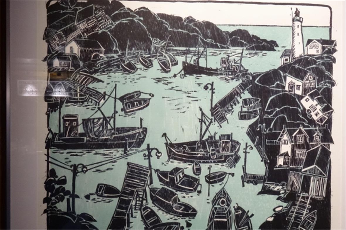 Fischerhafen in Norwegen, Holzschnitt