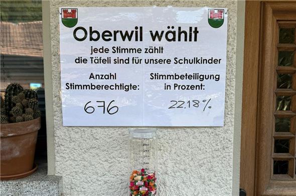 In Oberwil wird die aktuelle Stimmbeteiligung per Aushang bekannt gegeben.