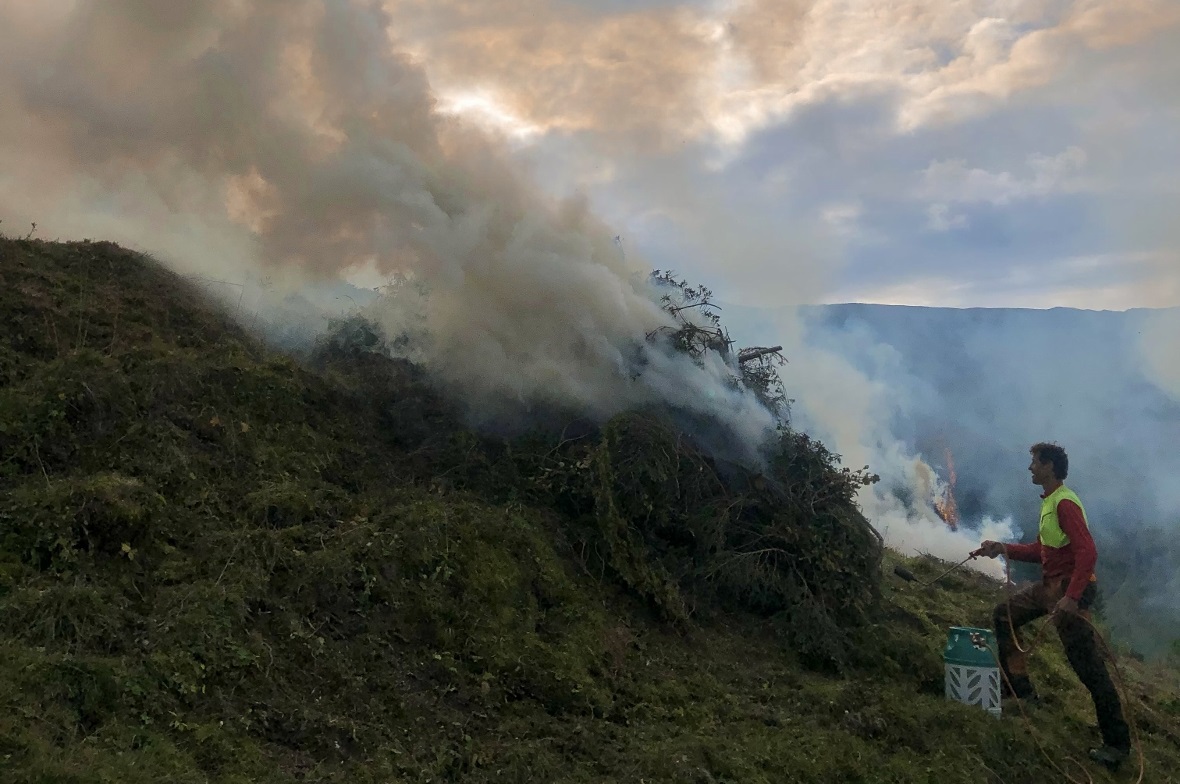 Klaus Eschler zündete die Haufen abgeschnittenes Material an.
