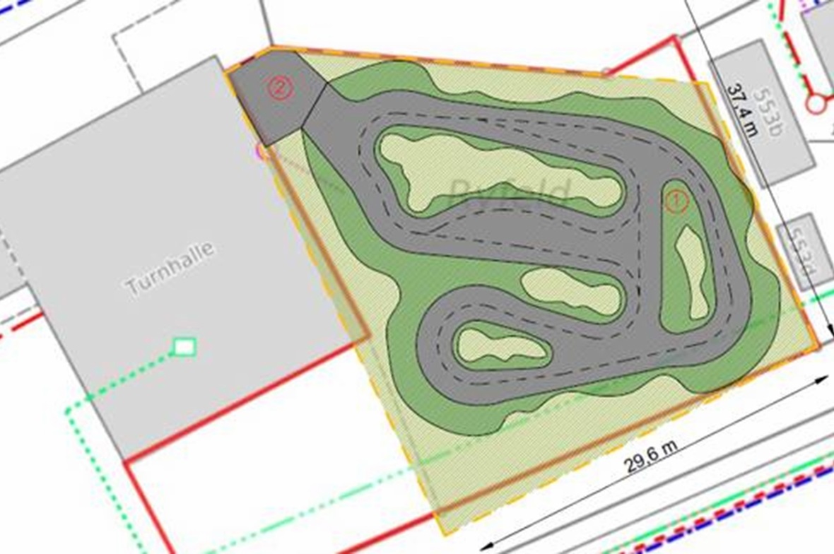 Kontroverse Diskussion: Erlenbach bekommt Pumptrack Lageskizze des neuen Erlenbacher Pumptracks neben dem Latterbacher Schulhaus.