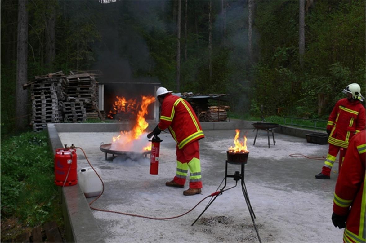 Löschen mit Pulver.