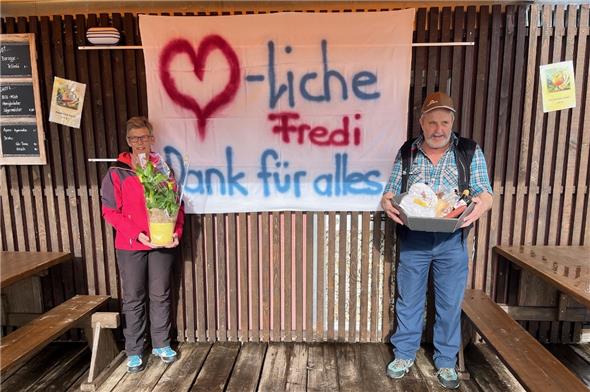 Loipenwart Fredy Teuscher und Frau Barbara.